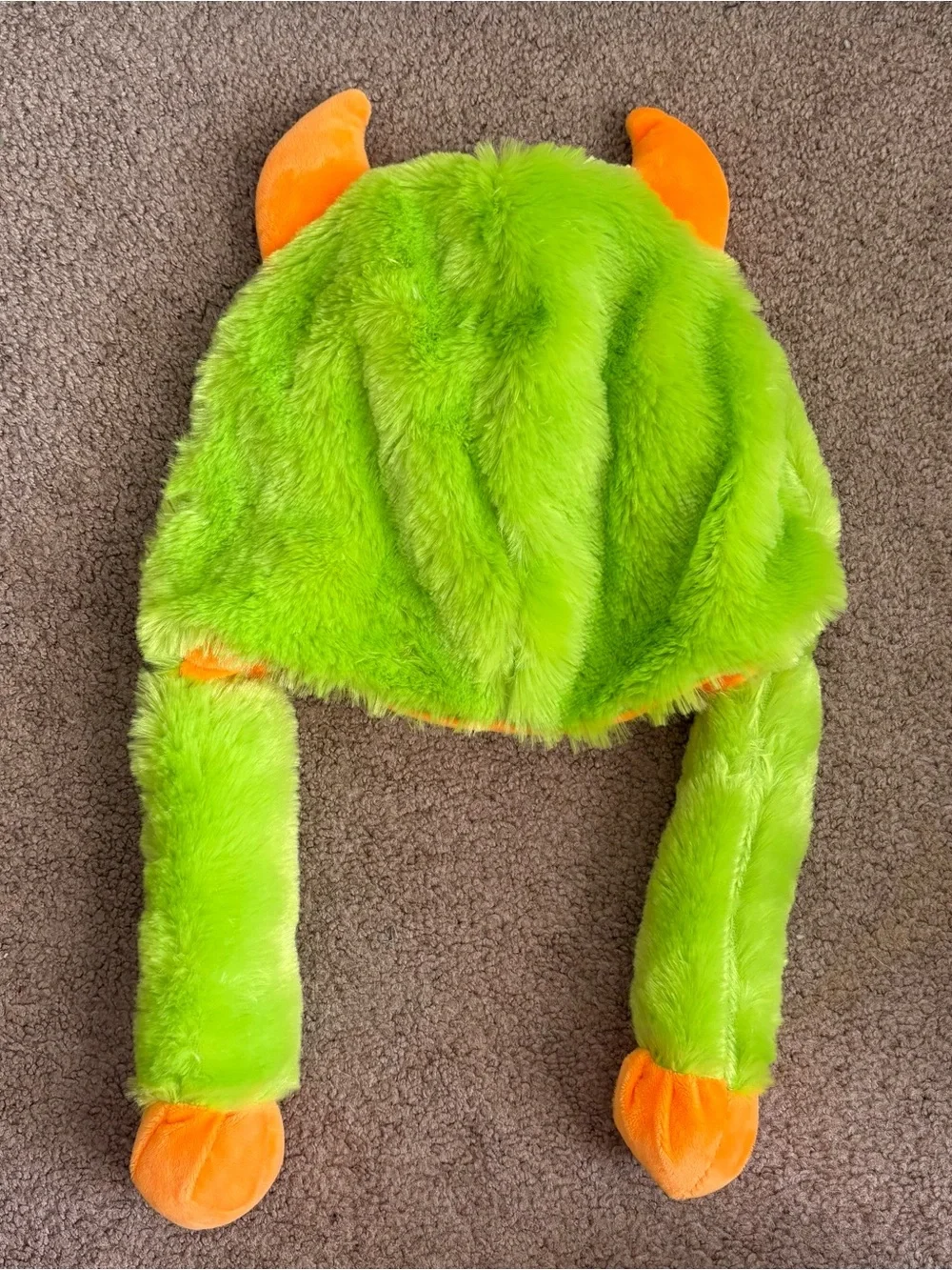 Nanco Green & Orange Monster Hat Faux Fur Ear Flaps Unisex Toddlers 3+